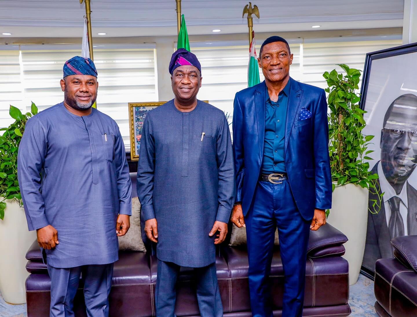 Lagos State Deputy Governor, Obafemi Hamzat played host to the legendary Super Eagles goalkeeper, Peter Rufai