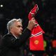 Manchester United's Portuguese manager Jose Mourinho reacts as he leaves at full time in the English Premier League football match between