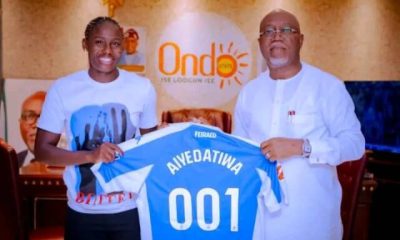 Nigerian Star Blessing Nkor Presents Deportivo Jersey To Ondo Governor