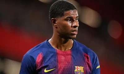 Marcus Rashford training with Barcelona ahead of Champions League match.