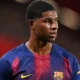 Marcus Rashford training with Barcelona ahead of Champions League match.