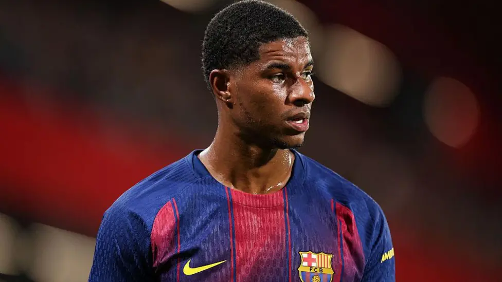 Marcus Rashford training with Barcelona ahead of Champions League match.