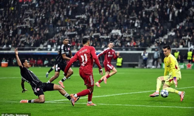 Liverpool stars Mohamed Salah, Alexander Isak, and Florian Wirtz look dejected after a missed chance in the Champions League
