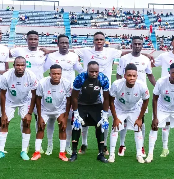 Rangers International players celebrating a goal during their NPFL win over Abia Warriors in Enugu.