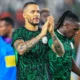 William Troost-Ekong celebrates after scoring a penalty for Nigeria against Lesotho in the World Cup qualifier.