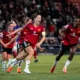 "Maya Le Tissier celebrates scoring Manchester United Women’s first Champions League goal against Valerenga"