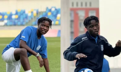 Blessing Owolabi Kenya celebrating after scoring for Biik Kazygurt in the Kazakhstan Women’s Football League