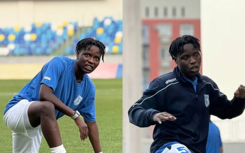 Blessing Owolabi Kenya celebrating after scoring for Biik Kazygurt in the Kazakhstan Women’s Football League