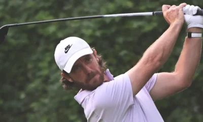 Tommy Fleetwood celebrates after shooting 64 to lead the DP World India Championship second round
