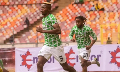 Victor Osimhen celebrates after scoring for Nigeria against Benin in the World Cup qualifier.