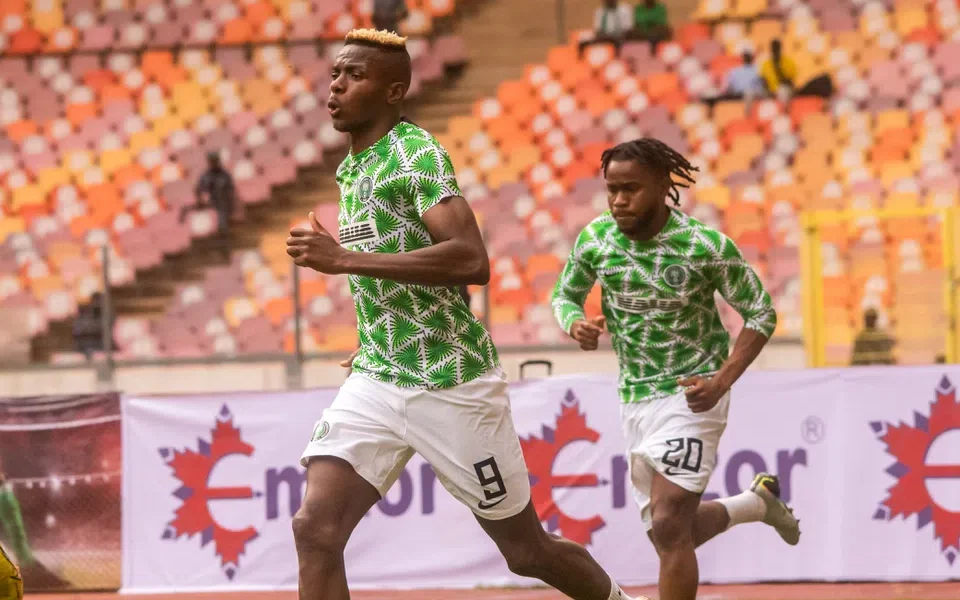 Victor Osimhen celebrates after scoring for Nigeria against Benin in the World Cup qualifier.