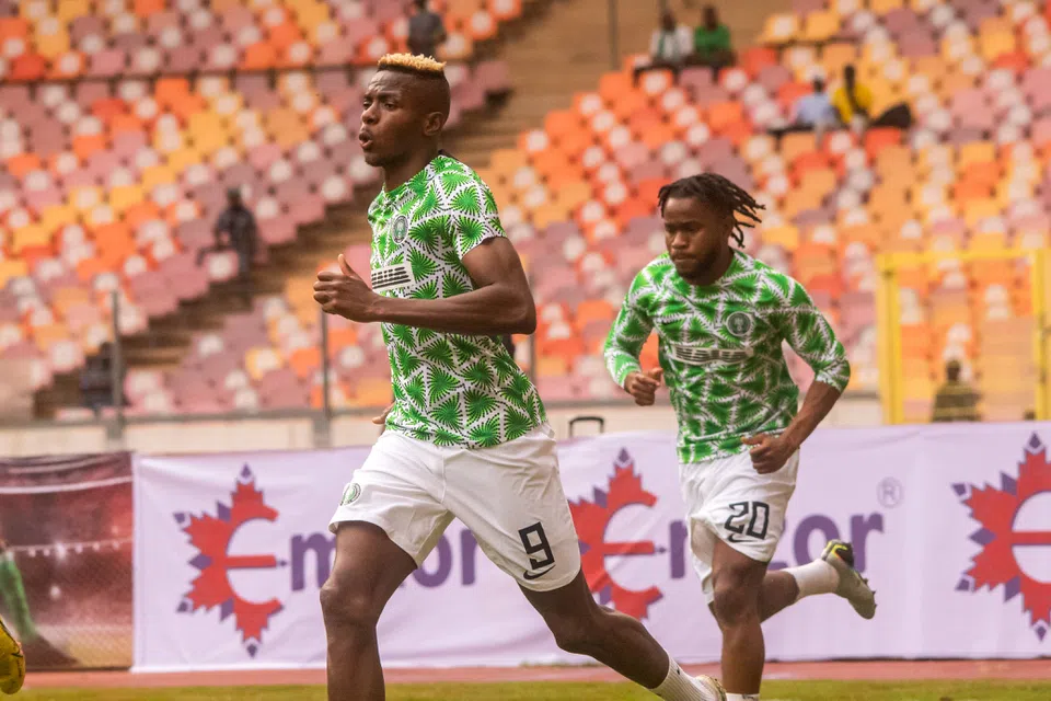 Victor Osimhen celebrates after scoring for Nigeria against Benin in the World Cup qualifier.
