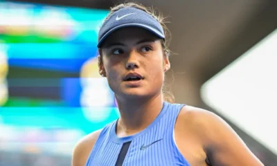 Emma Raducanu in action during a tennis match