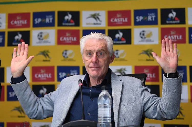 South Africa coach Hugo Broos gestures on the sidelines during a World Cup qualifier.