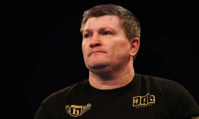 Ricky Hatton celebrating a boxing victory in the ring