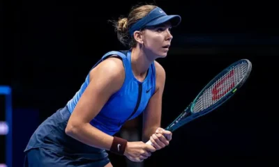 Katie Boulter in action during her first-round match at the Pan Pacific Open in Tokyo