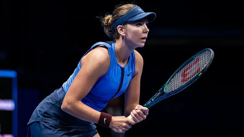 Katie Boulter in action during her first-round match at the Pan Pacific Open in Tokyo