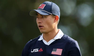 Collin Morikawa at the Ryder Cup, addressing media after admitting American fans crossed the line with abuse during Europe’s 15-13 victory.