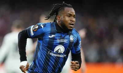 Ademola Lookman celebrates after scoring for Atalanta in a Serie A match