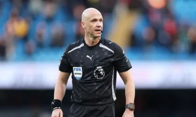 Premier League referee Anthony Taylor officiating a match in England.