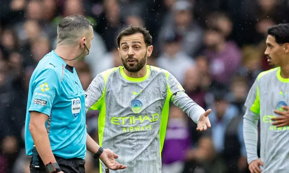 Bernardo Silva reacts after Manchester City’s loss to Aston Villa at Villa Park
