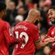 Bryan Mbeumo and Amad Diallo celebrating a goal for Manchester United under Ruben Amorim