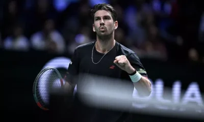 Cameron Norrie reacts during his Paris Masters match against Valentin Vacherot