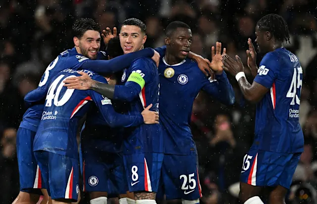 Chelsea young players celebrating during their record-breaking Champions League win over Ajax