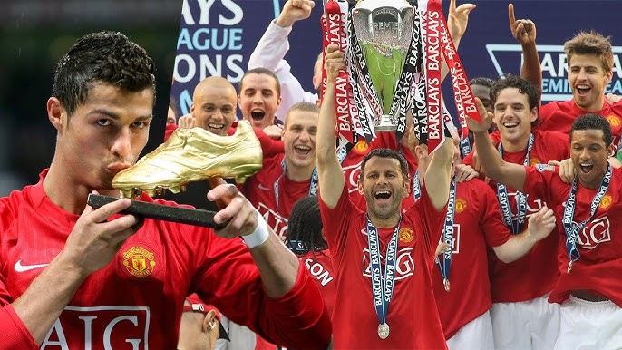 Cristiano Ronaldo lifting the Champions League trophy with Manchester United