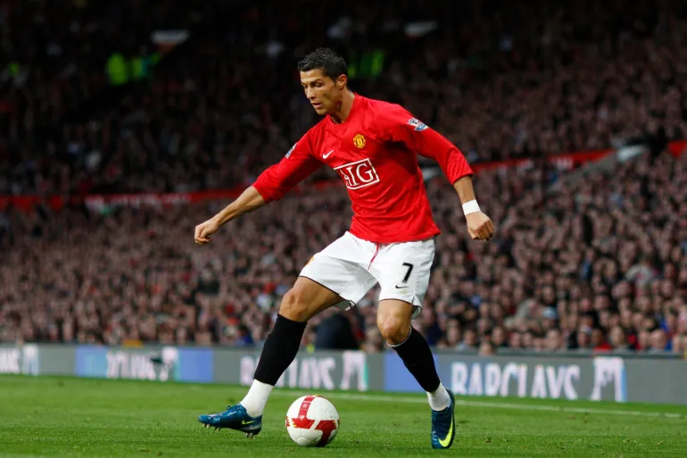 Cristiano Ronaldo smiling during his second spell at Manchester United
