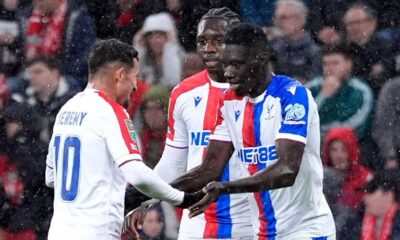 Crystal Palace celebrate 3-0 win over Liverpool in Carabao Cup match