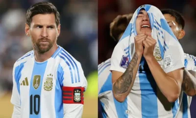 Lionel Messi cheering Argentina from the stands during the FIFA U20 World Cup final