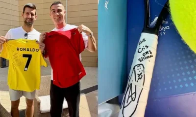 Cristiano Ronaldo and Novak Djokovic exchange gifts in Lisbon as sporting GOATs meet