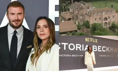 David and Victoria Beckham walking through their Cotswolds estate during Netflix documentary filming.