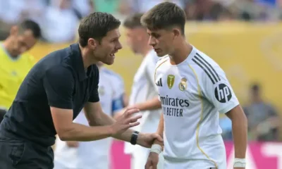 Arda Guler celebrates after assisting Kylian Mbappe for Real Madrid in La Liga match