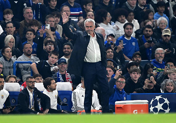 Jose Mourinho on the sidelines during a Benfica match looking focused
