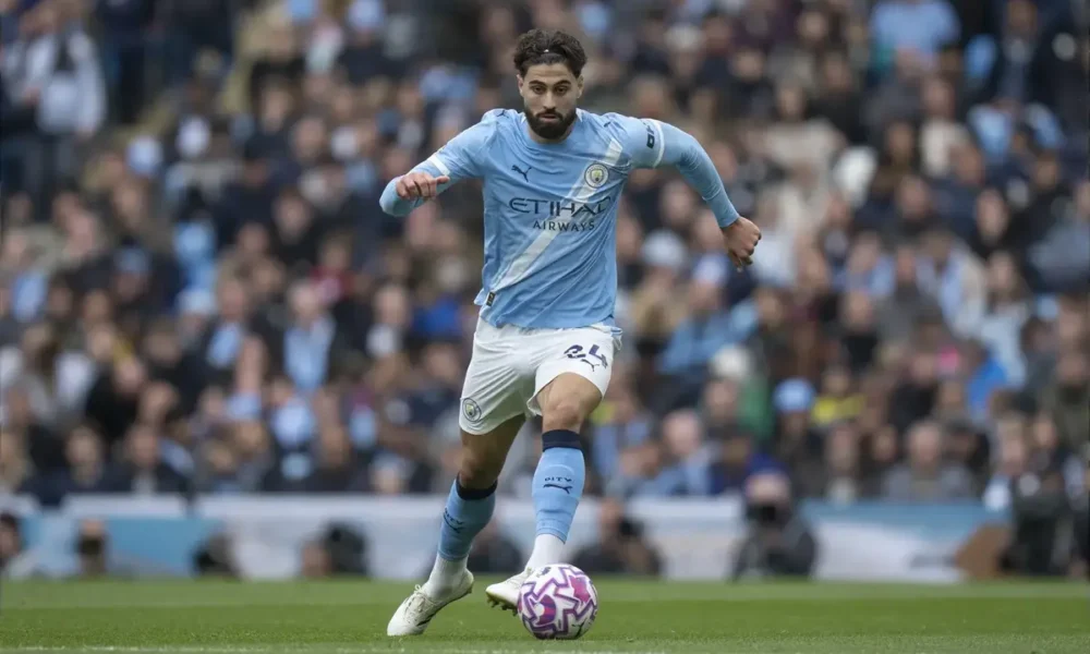Josko Gvardiol celebrating during a Manchester City match after returning to centre-back position