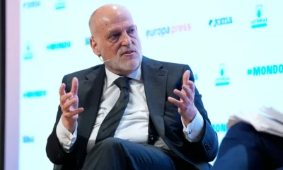 La Liga president Javier Tebas and AFE president David Aganzo during tense discussions over Miami match protests