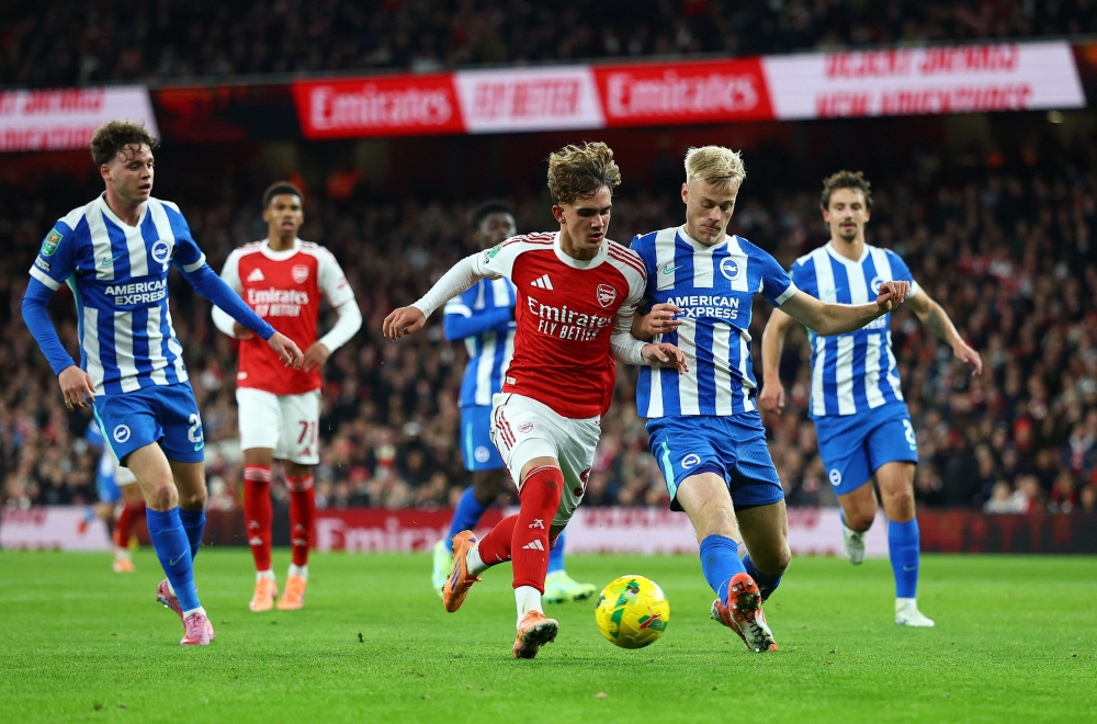 Max Dowman in action for Arsenal during a cup match at the Emirates Stadium.