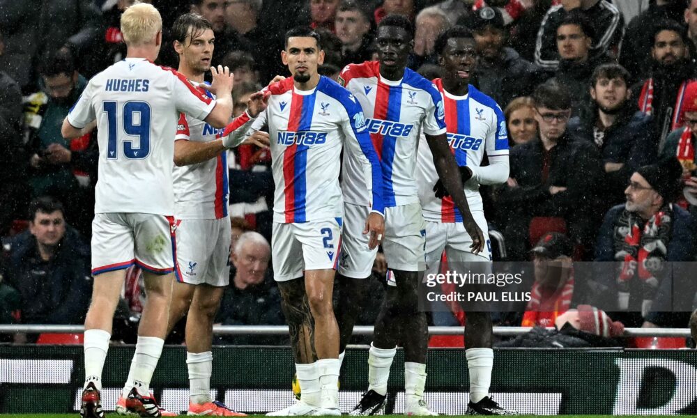 Oliver Glasner celebrating Crystal Palace’s 3-0 win over Liverpool at Anfield