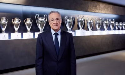 Real Madrid president Florentino Perez during a press conference about the Super League case against UEFA