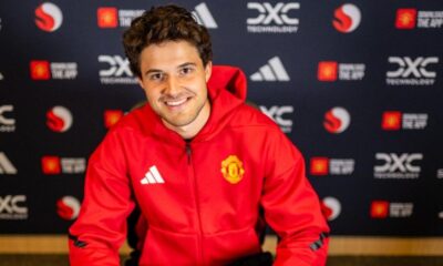 Senne Lammens Manchester United goalkeeper smiling during post-match interview