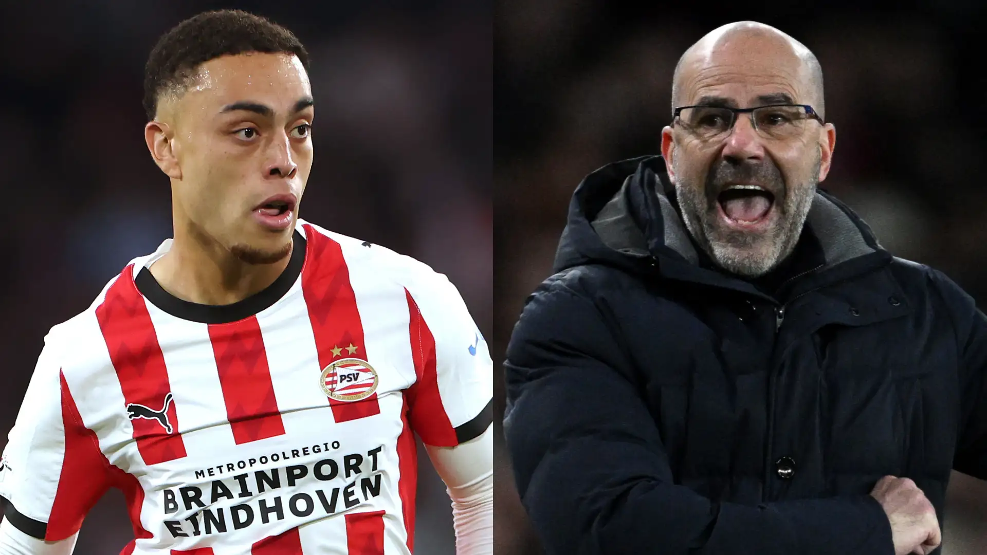 Sergino Dest sitting on the PSV bench during the Champions League win over Napoli