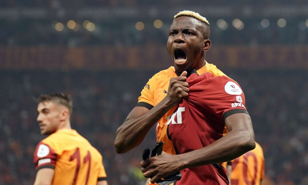 Victor Osimhen celebrates after scoring for Galatasaray in the Turkish Super Lig