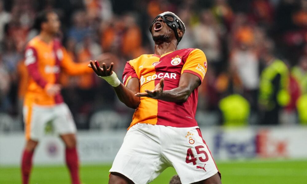 Victor Osimhen celebrating after scoring for Galatasaray in the UEFA Champions League