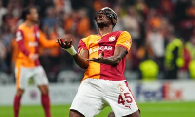Victor Osimhen celebrating after scoring for Galatasaray in the UEFA Champions League