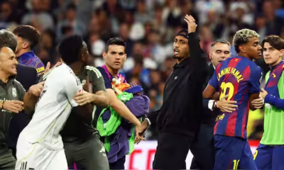 Vinicius Jr and Xabi Alonso during Real Madrid’s 2-1 El Clasico win over Barcelona at Santiago Bernabeu.