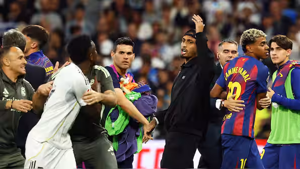 Vinicius Jr and Xabi Alonso during Real Madrid’s 2-1 El Clasico win over Barcelona at Santiago Bernabeu.