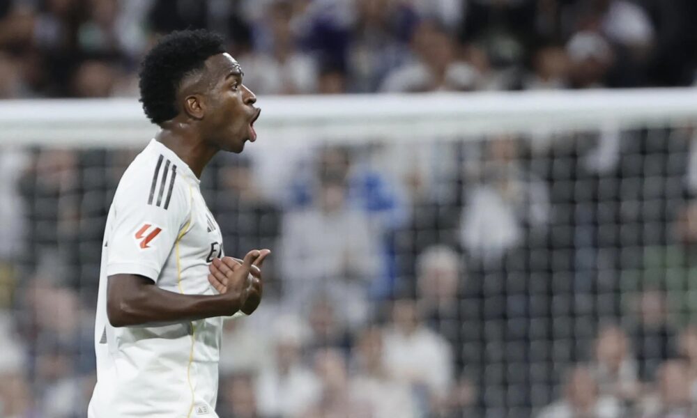 Vinicius Jr reacting after being substituted during Real Madrid’s El Clasico win against Barcelona.