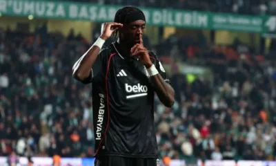 Wilfred Ndidi celebrates after scoring his first goal for Besiktas against Konyaspor